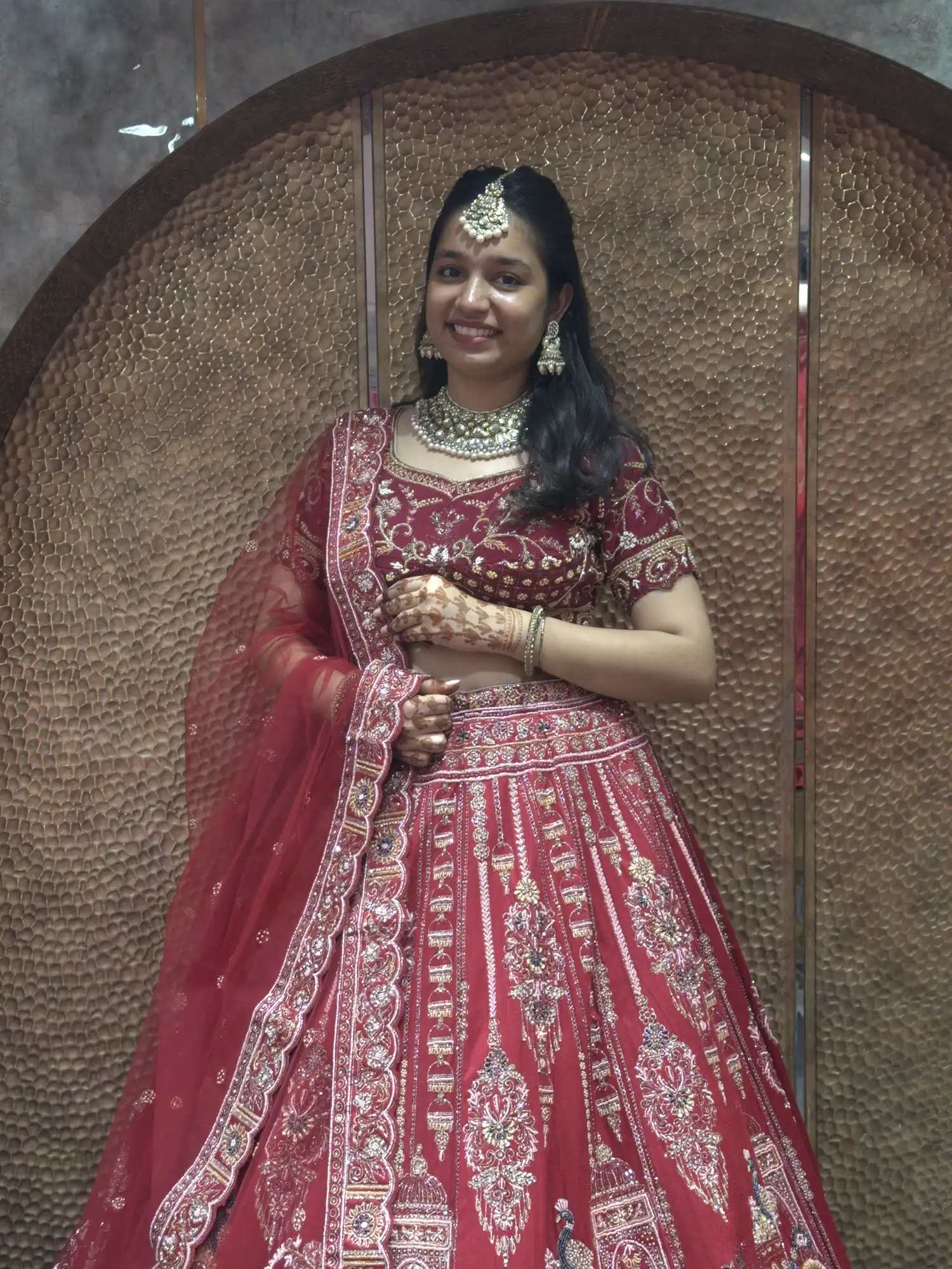 Mehroon Silk Bridal Lehenga With Handwork